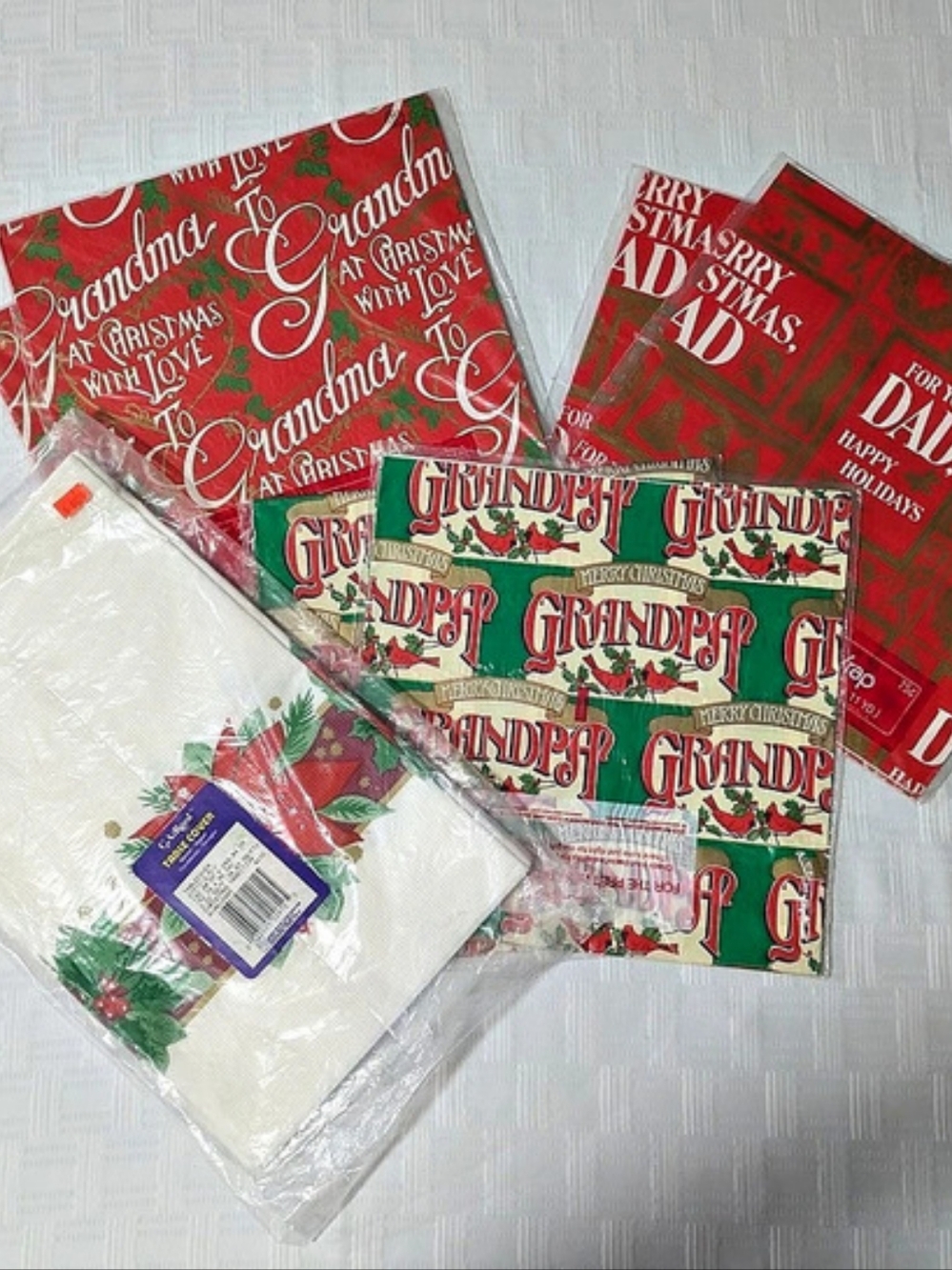 Vtg Christmas Gift Wrap Lot American Greeting Dad Grandpa Grandma Tablecover NOS